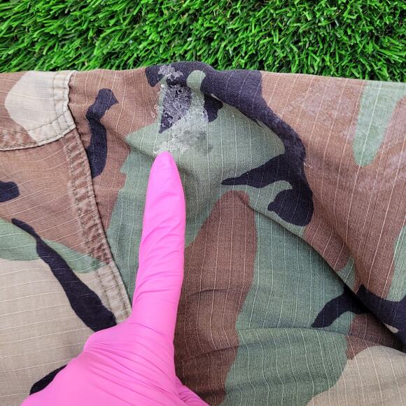 Vintage Woodland Camo Coat Jacket S/M 21x26 Blue Brown Black - Picture 5 of 16